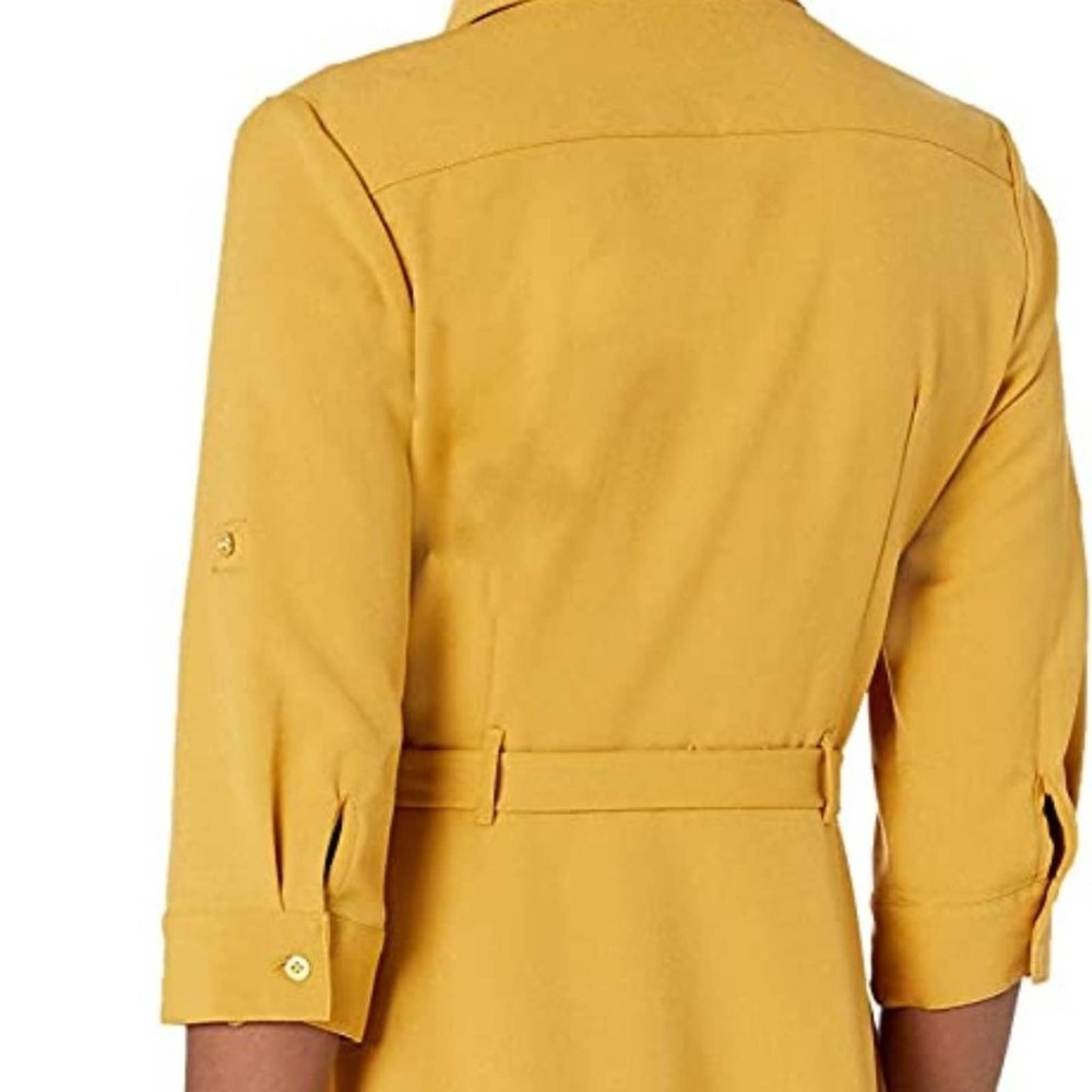 Sharagano Mustard Yellow Midi Shirt Dress - Picture 3 of 13